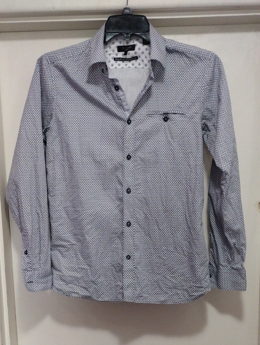 Ted Baker London Men's Navy and White Micro-Print Button-Down Cotton Shirt